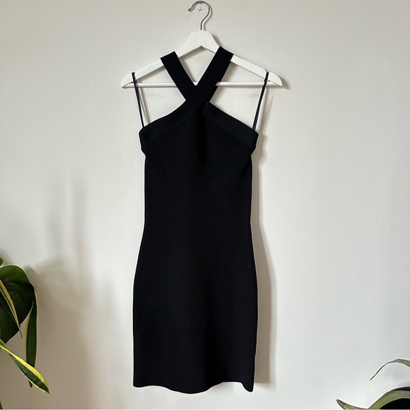Aritzia Babaton Sculpt Knit Ribbed Crisscross Black Dress Size M - Picture 4 of 9
